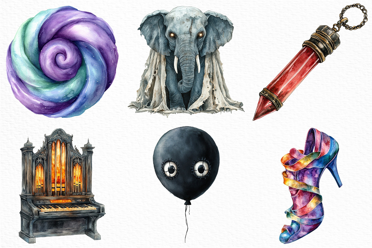 Watercolor Spooky Circus Clipart, an Illustration by Craft Nest (Photo 3 of 6)