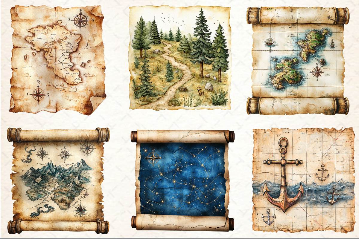 Old Maps Clipart, an Illustration by Rose Art (Photo 3 of 7)