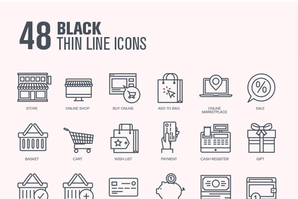 Set of Thin Line Icons for Shopping preview 3