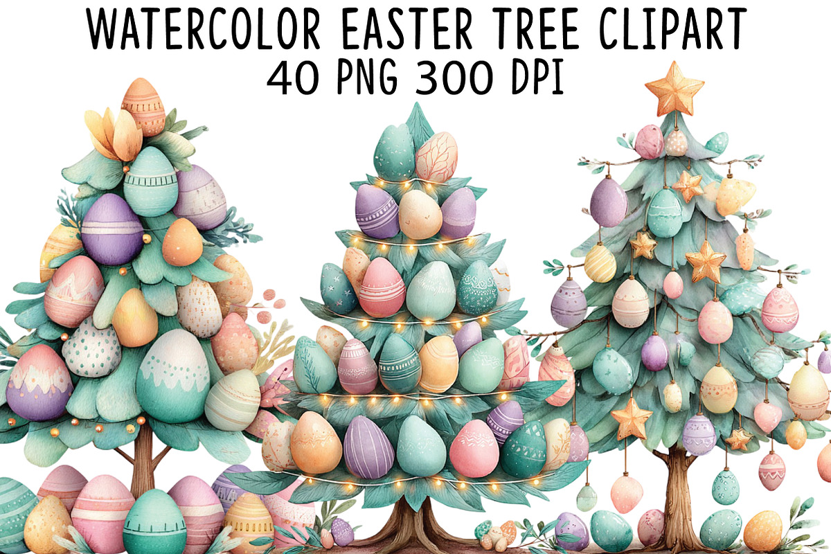 Watercolor Easter Tree Clipart, an Illustration by CraftArtStudio (Photo 1 of 6)