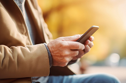 Modern Senior Man Connecting with Smartphone in Park, a Person Photo by Iconogenic