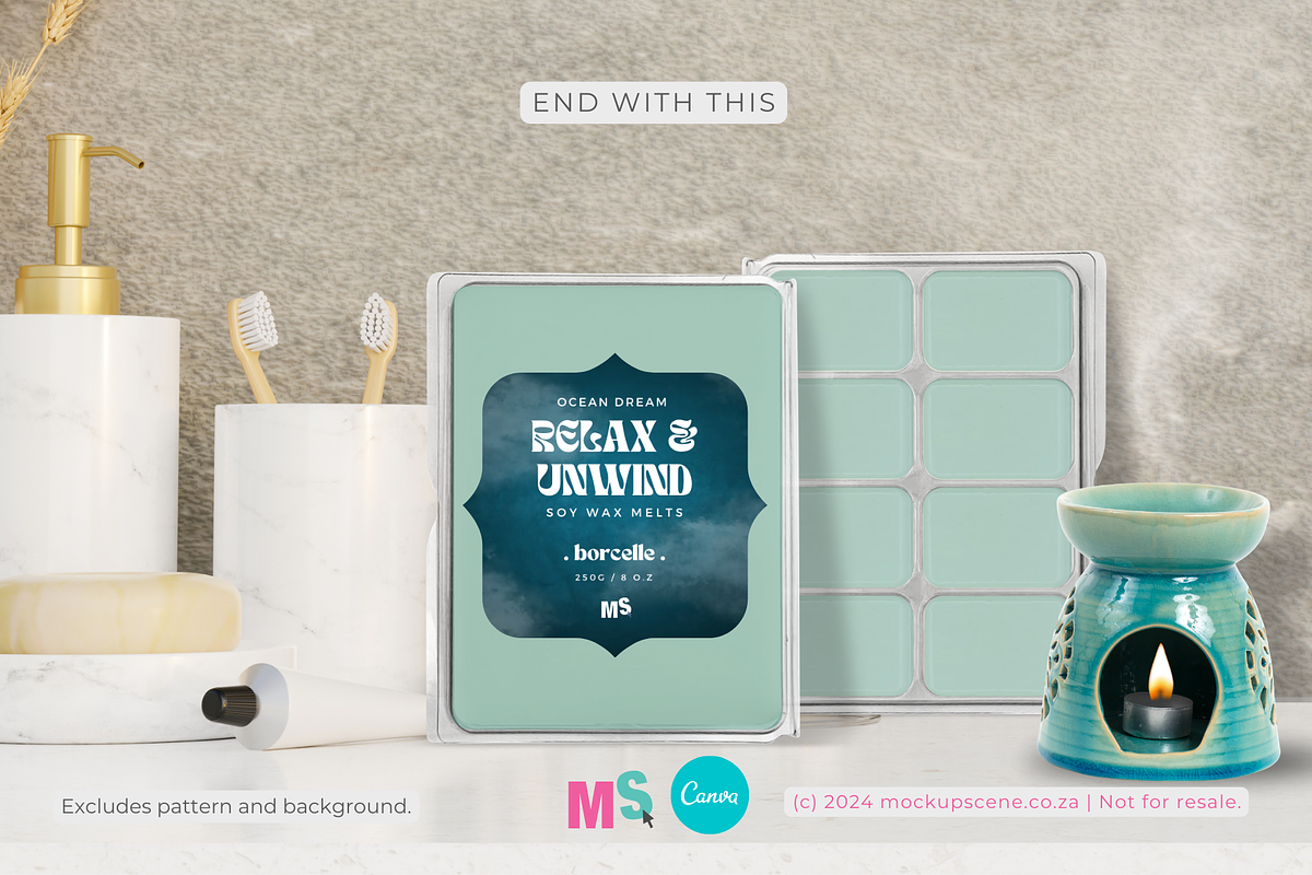 Wax Melts Label Mockup for Canva, a Packaging Mockup by Mockup Scene (Photo 15 of 17)