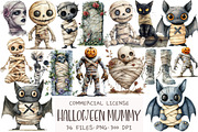 Watercolor Halloween Mummy Clipart, an Illustration by OK Design (Thumbnail 1 of 5)