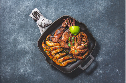 Grilled spimps, squids and octopus