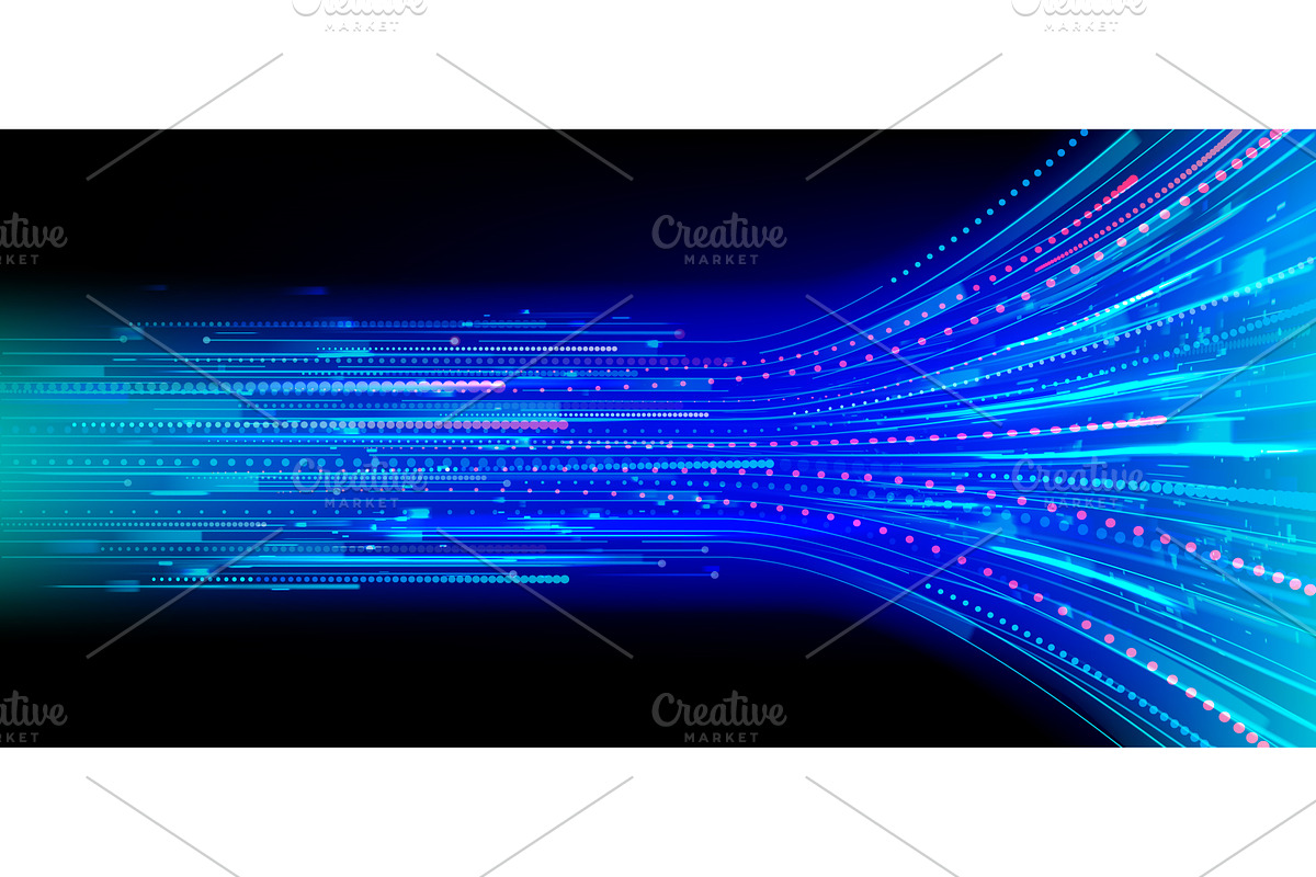 Speed data flow, neon blue lines and, an Illustration by art PVP - market