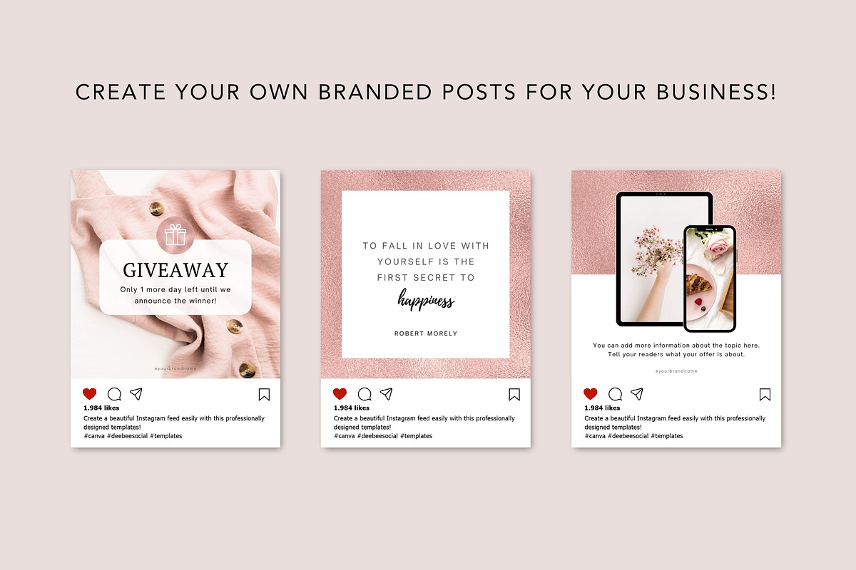 Rose Gold Instagram Templates Canva, a Social Media Template by ...