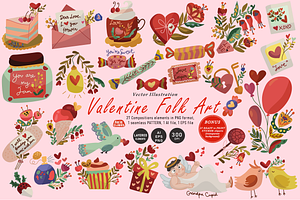 Valentine Folk Art, a Seasonal Illustration by Arie Clares