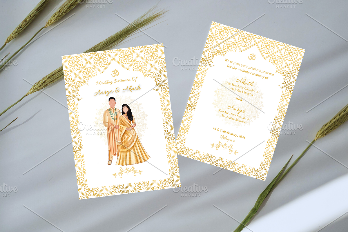 Gold Indian Wedding Invitation Card, a Print Template by TheSimplySereneShop (Photo 8 of 8)