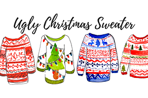 Ugly Christmas Sweater Clipart Set