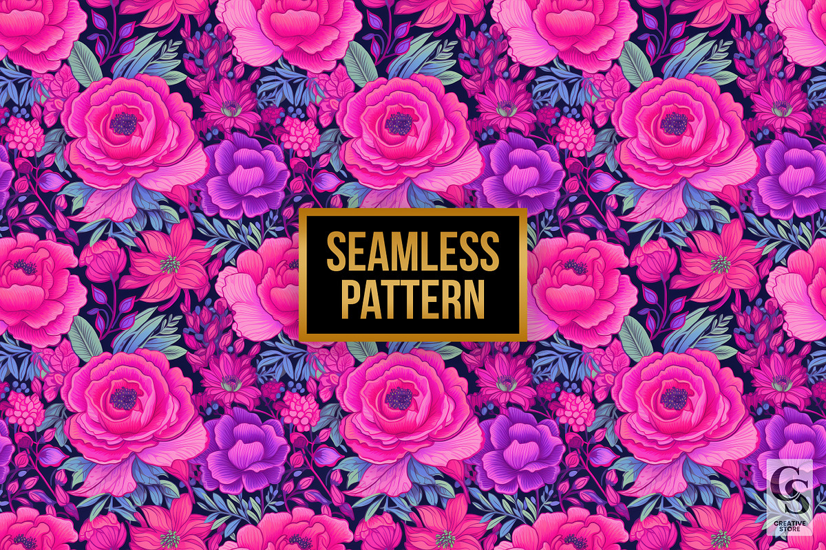 Hot Pink Purple Floral Patterns, a Pattern Graphic by Creative Store (Photo 2 of 5)
