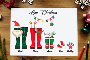 Christmas family welly boots print, an Object Illustration by Art and Funny