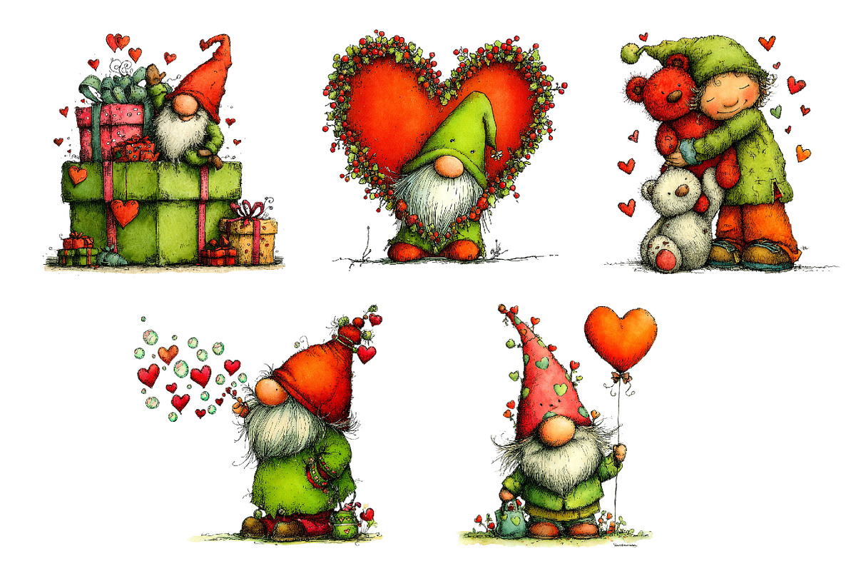 Whimsical Valentine's Gnomes Clipart, an Illustration by Dream Creation (Photo 7 of 7)