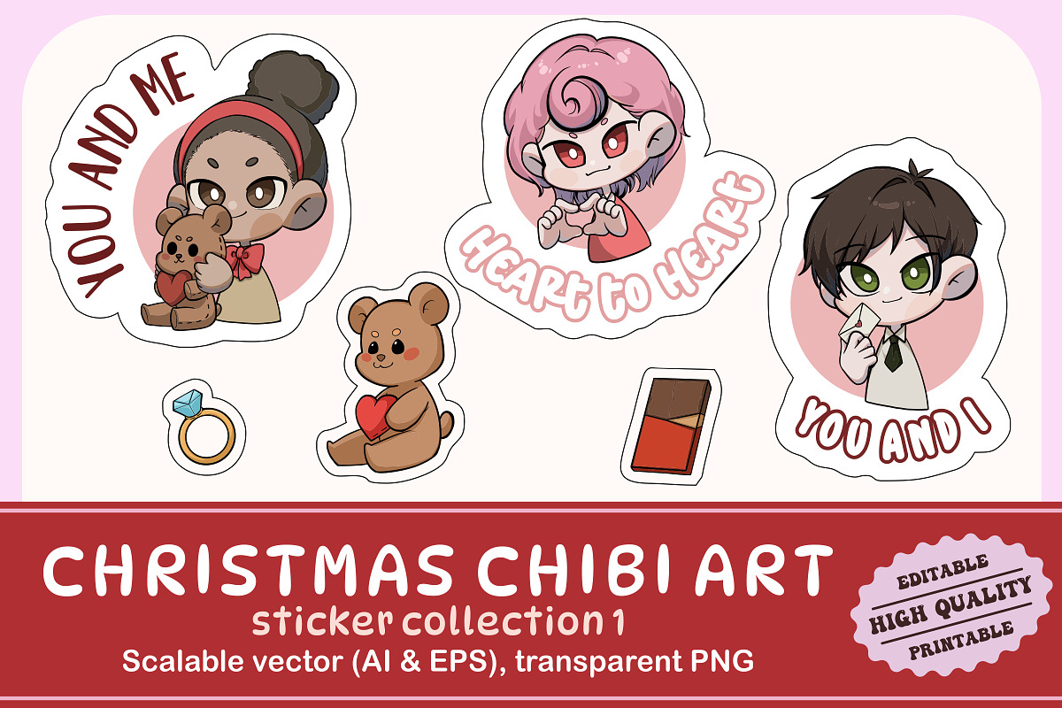 Valentine Chibi Art Sticker 1, an Illustration by vectstudio (Photo 1 of 3)