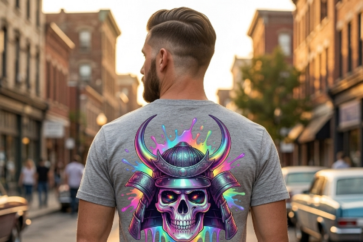 Rainbow Samurai Skull Armor, a Shirt Mockup by Vector Stall (Photo 14 of 15)
