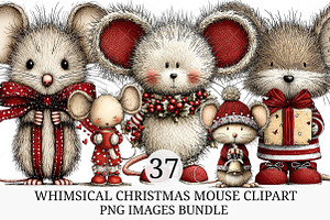 Whimsical Christmas Mouse Clipart, an Illustration by Craft Nest