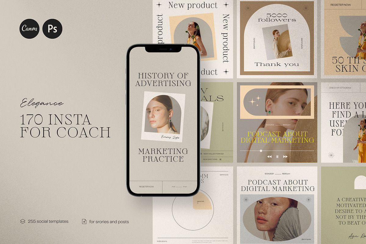 Instagram creator for coach CANVA PS, a Social Media Template by Craft ...
