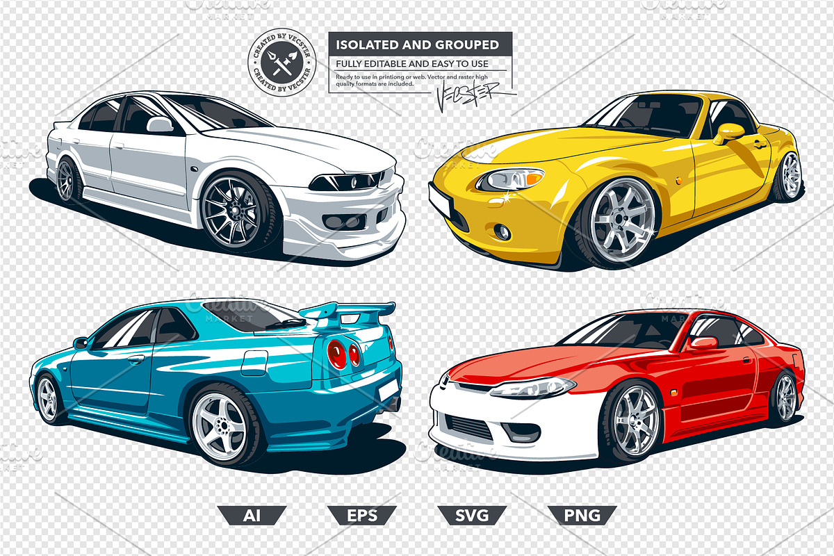 Japan Drift Cars, a Sport Illustration by Vecster (Photo 6 of 8)