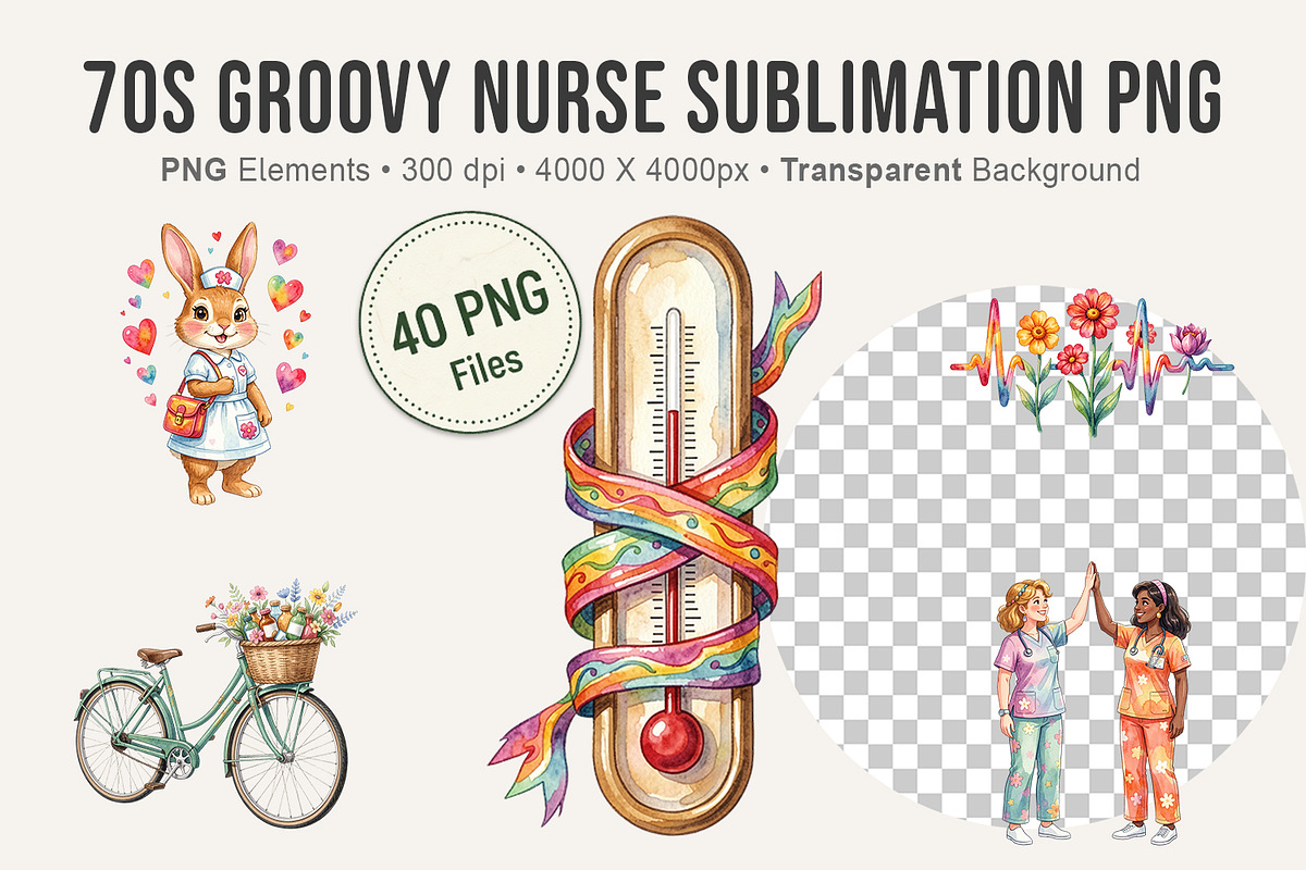 70s Groovy Nurse Sublimation PNG, an Illustration by Artnoy (Photo 1 of 8)