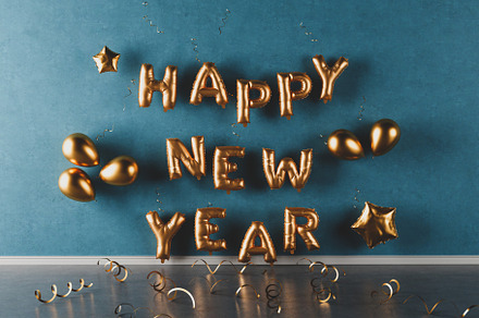 Happy new year gold ballons