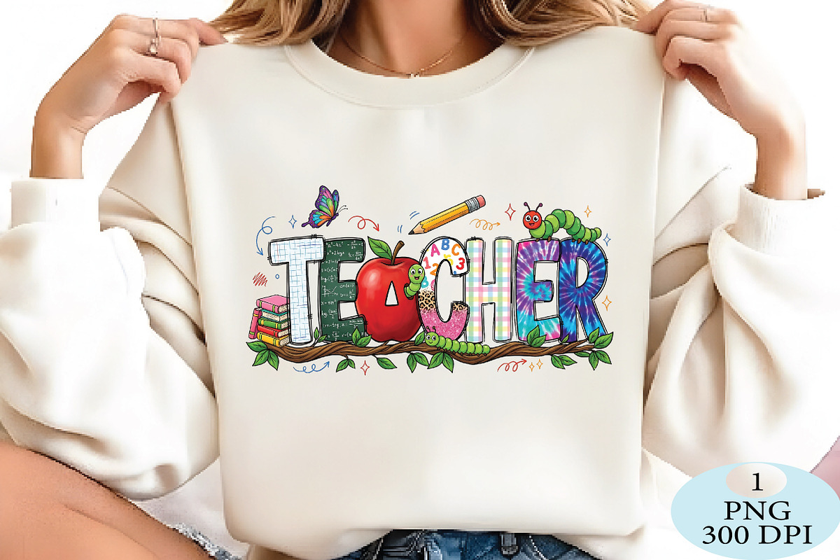 Teacher Design PNG Sublimation, a Seasonal Illustration by Daily.Designs (Photo 2 of 4)