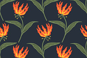 Seamless flame lily, a Pattern Graphic by elyomys (Thumbnail 1 of 3)