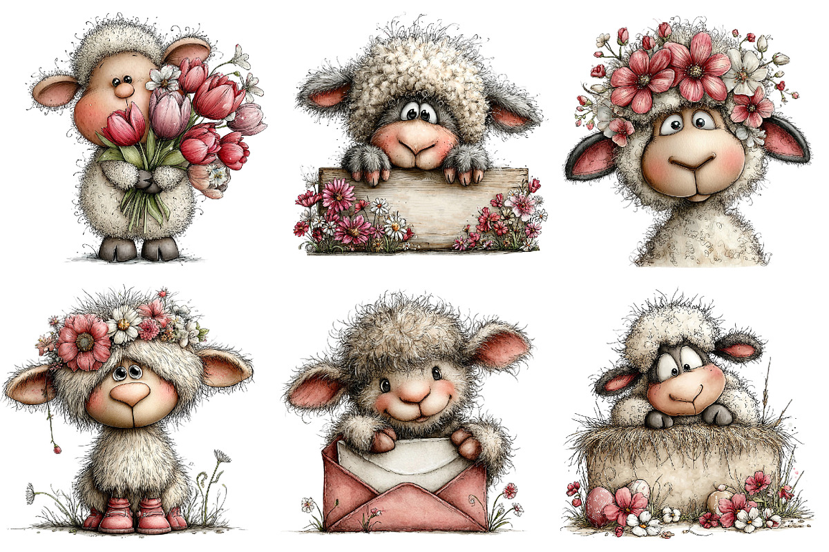 Whimsical Easter Sheep Clipart, an Illustration by Dream Creation (Photo 5 of 6)