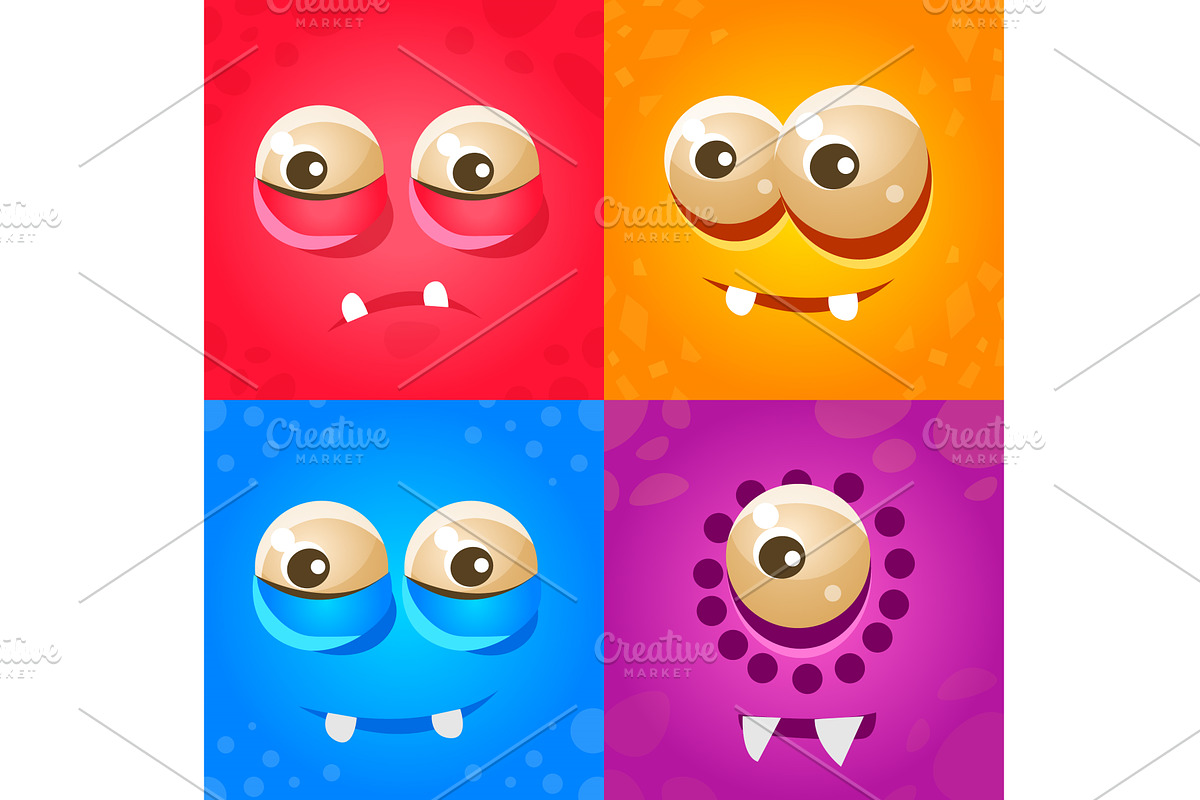 Funny Faces of Cute Monsters, an Animal Illustration by TopVectors