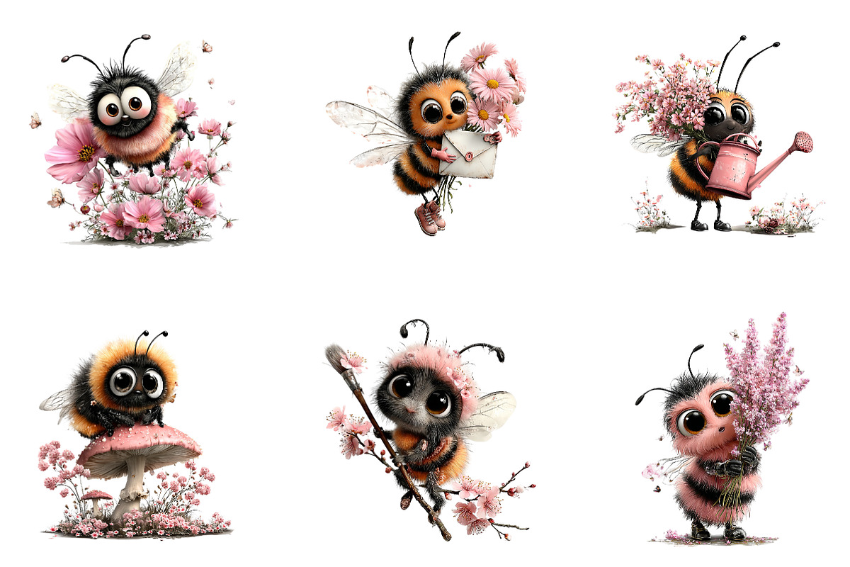 Whimsical Spring Bee Clipart PNG, an Illustration by CreationArt (Photo 6 of 7)