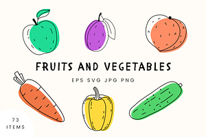 Hand-drawn Doodle Fruits Vegetables