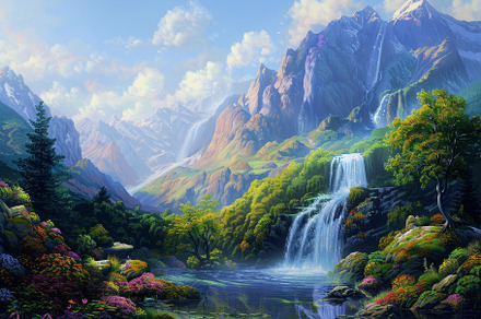 A painting showcasing a waterfall ca, a Photo by Iftikhar Alam
