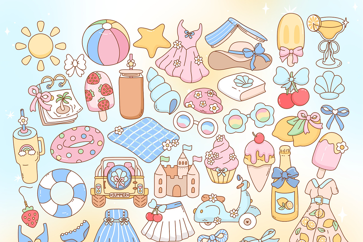 Coquette Coastal Summer Bundle, a Seasonal Illustration by Huxmay (Photo 3 of 7)