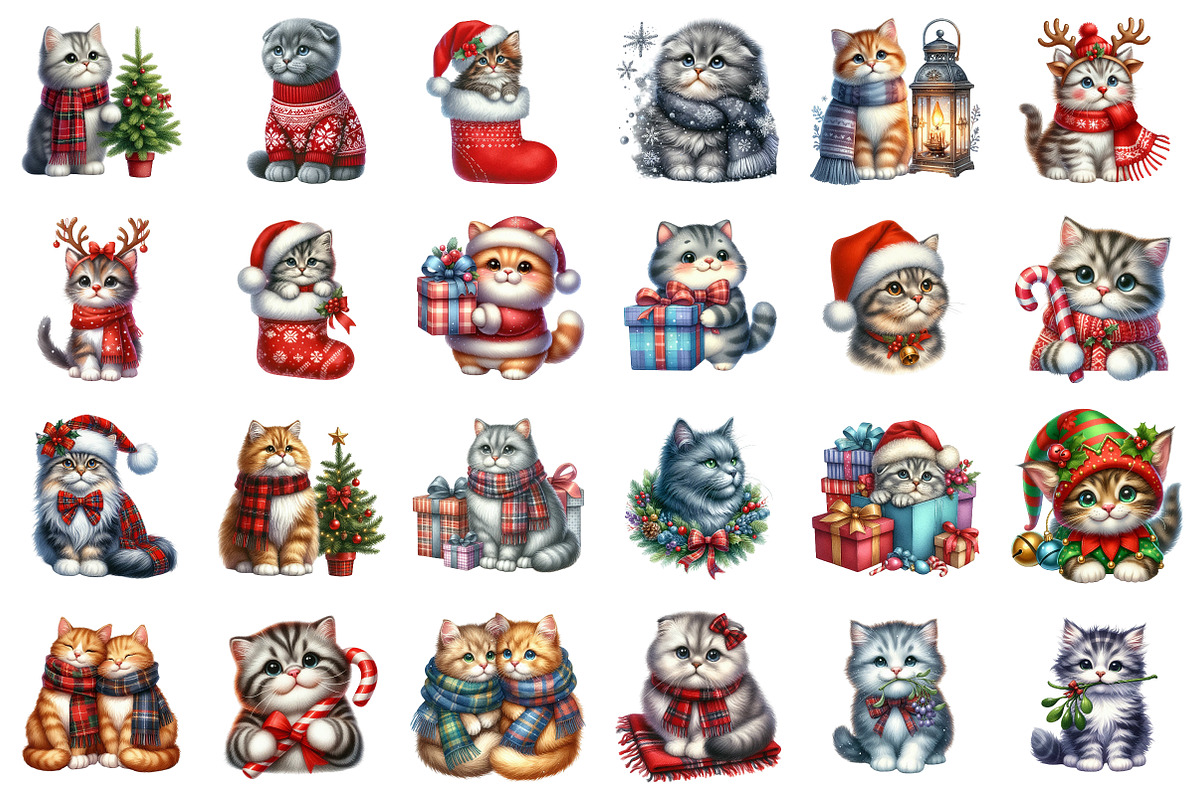 Christmas Scottish Cat Clipart PNG, an Illustration by SinaCreation (Photo 2 of 7)