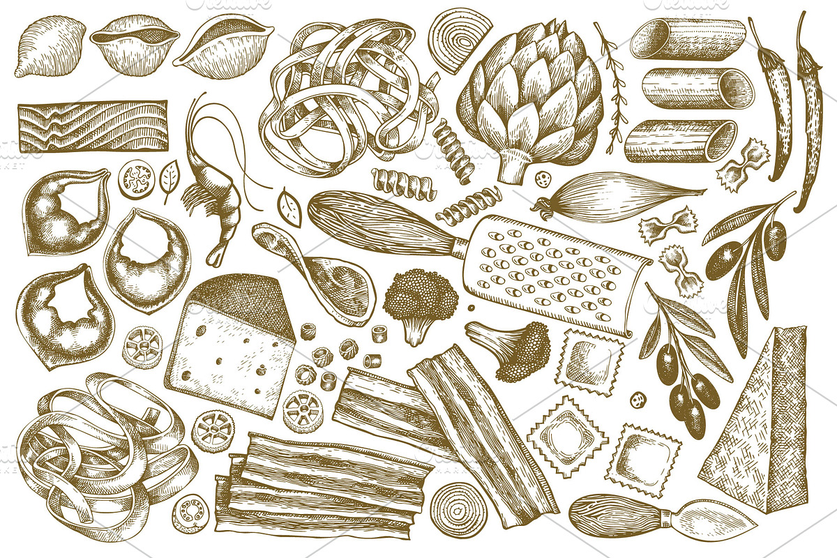 Pasta & Additions Vector Collection, a Food Illustration by Lubov Illustrations Shop (Photo 2 of 8)