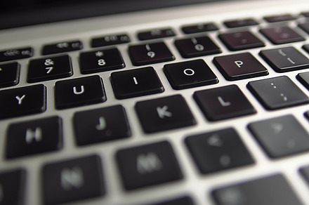 Close-up macro panoramic view of keyboard on the laptop computer. Slow macro so, a Technology Photo by Red Hot Chili Pepper Shop