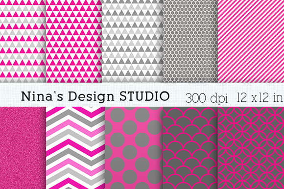 Hot Pink and Gray Digital Papers preview 2