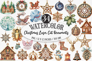 Christmas Laser Cut Ornaments Bundle, an Illustration by Designking