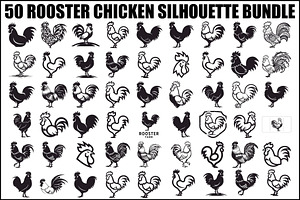 Rooster Chicken Silhouette Bundle, an Illustration by Designs_River
