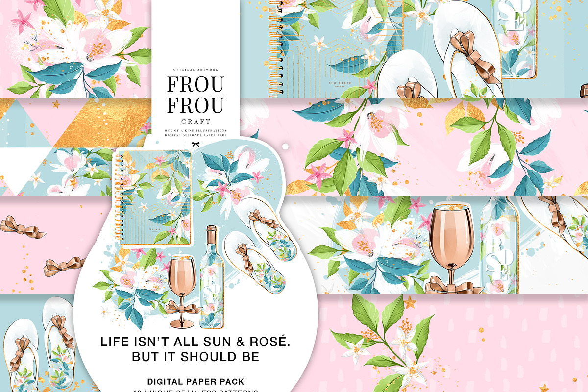 Summer Rose Gold Floral Paper Pack, a Pattern Graphic by Frou Fou Craft (Photo 1 of 7)