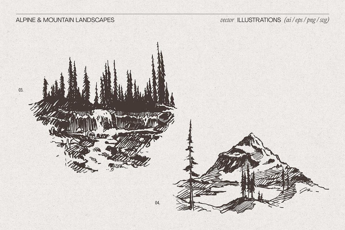Mountain Landscape Engraving Set, a Seasonal Illustration by TheMountBirdStudio (Photo 5 of 9)