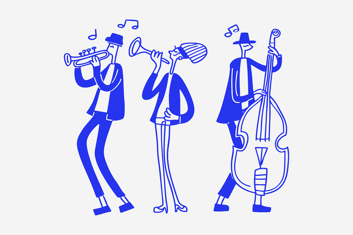 Cartoon Jazz Band Trio Illustration, a Person Illustration by Danil Polshin