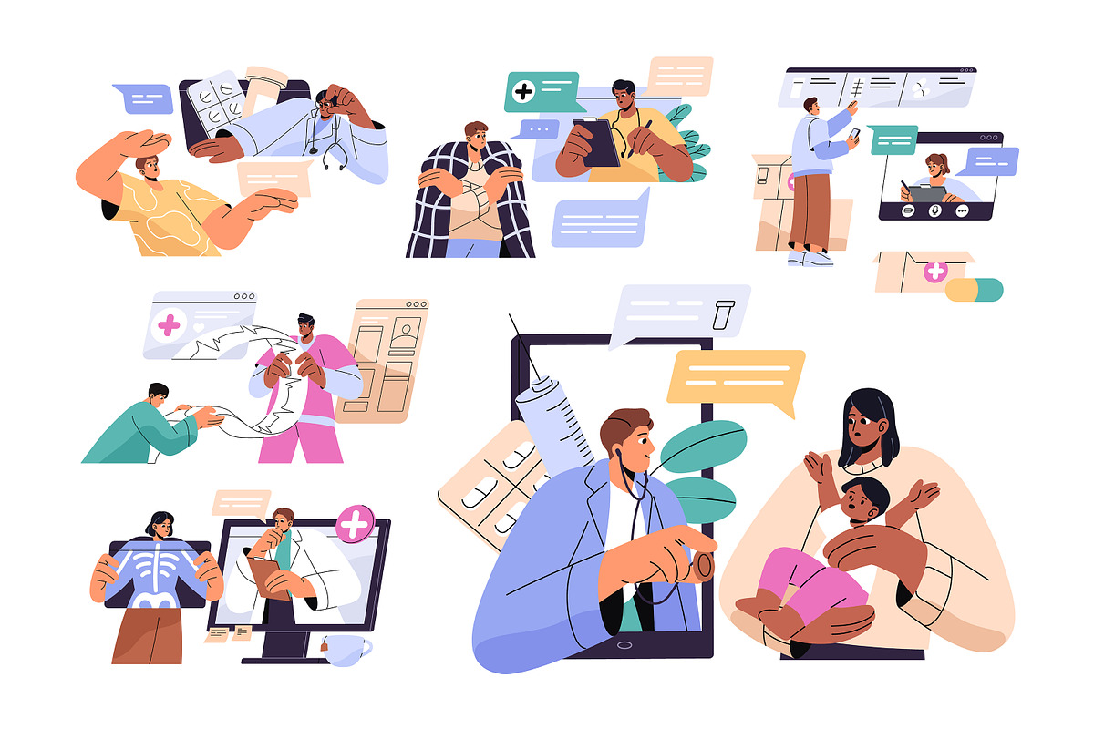 Online medicine, pharmacy store set, a Healthcare Illustration by PaperTrident (Photo 1 of 13)