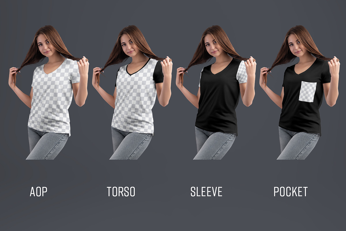 4 Mockup Woman V-Neck T-Shirt, a Shirt Mockup by Grow Design Craft Studio (Photo 5 of 9)