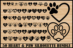50 Heart & Paw Silhouette Bundle, an Illustration by Designs_River