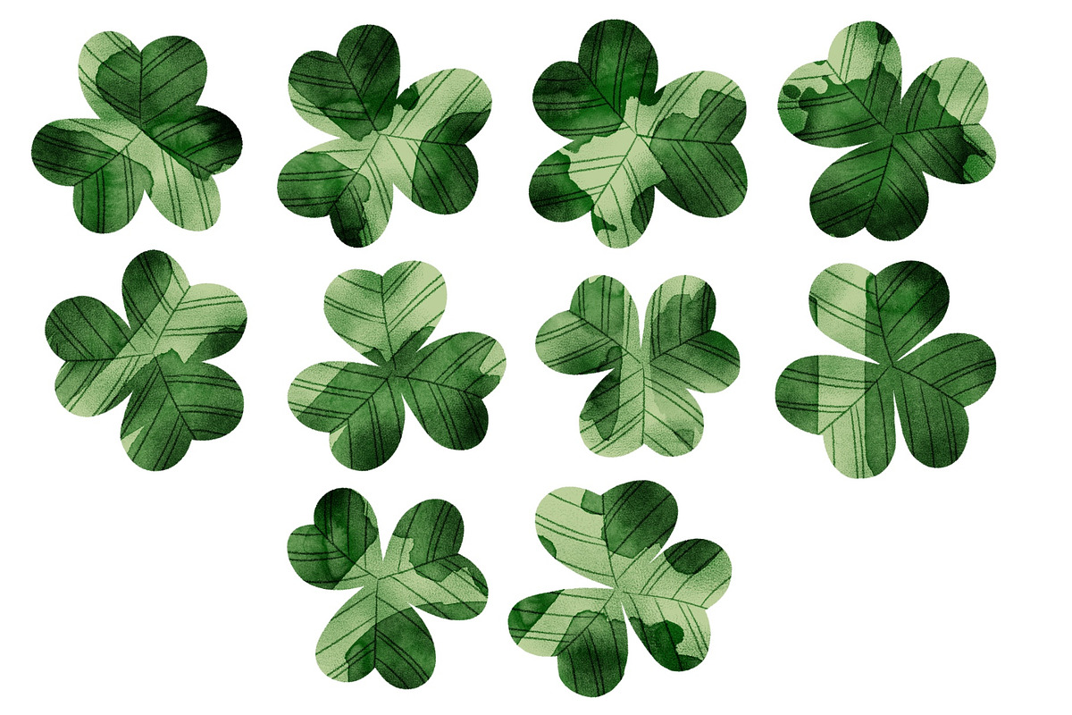 10 Shamrocks and a Seamless Pattern, an Object Illustration by Helga Wigandt (Photo 3 of 6)