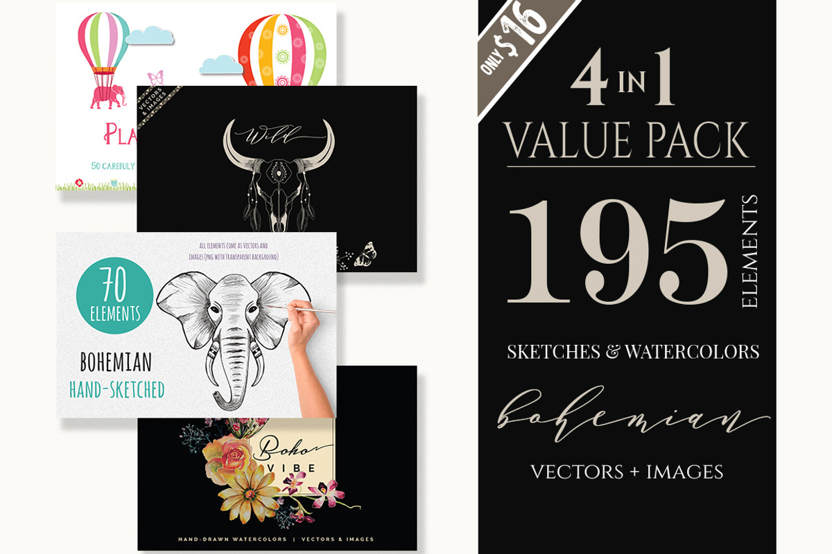 4 IN 1 BOHEMIAN PACK, an Illustration by Friendly Label (Photo 2 of 6)