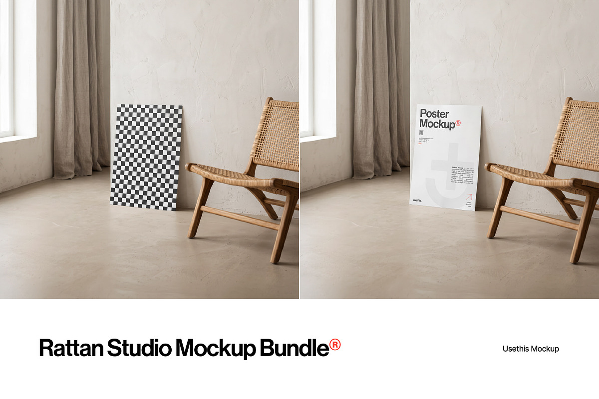 Rattan Poster & Tote Bag Mockup, a Packaging Mockup by Usethis Mockup (Photo 2 of 8)