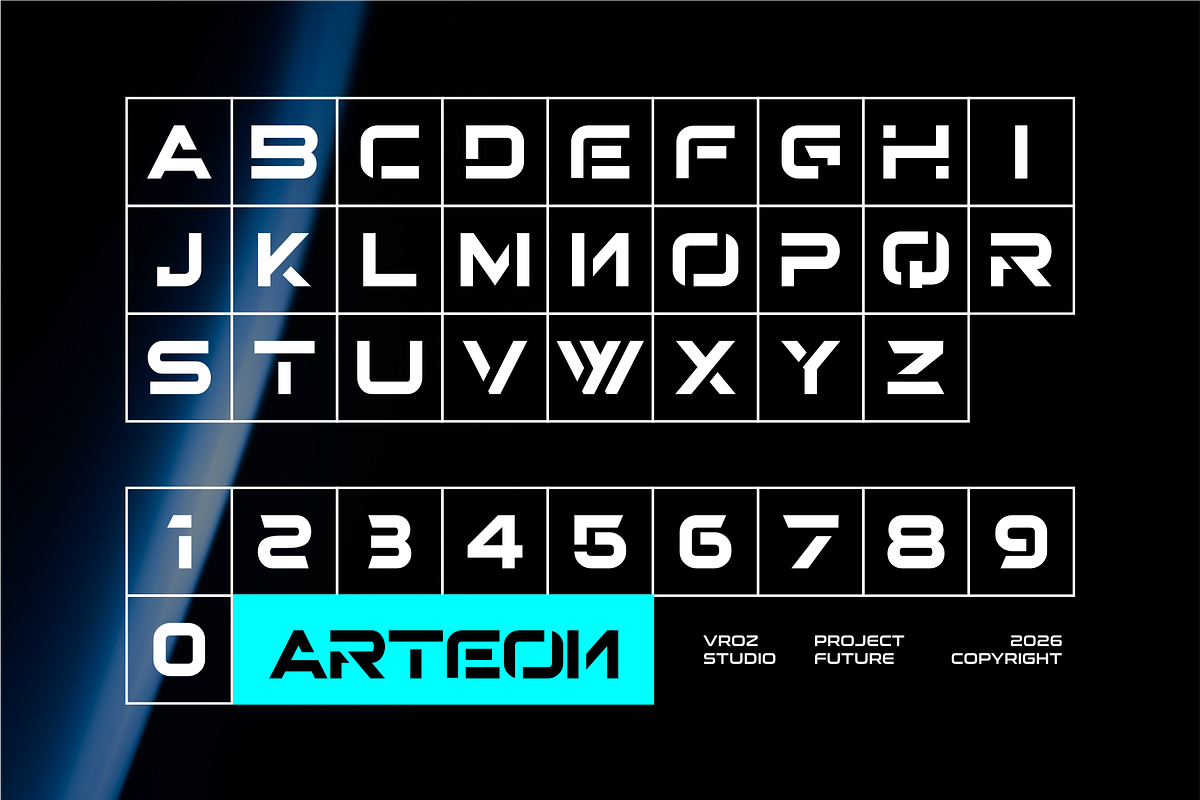 Arteon – Modern Futuristic font, a Sans Serif Font by Vroz Studio (Photo 2 of 6)