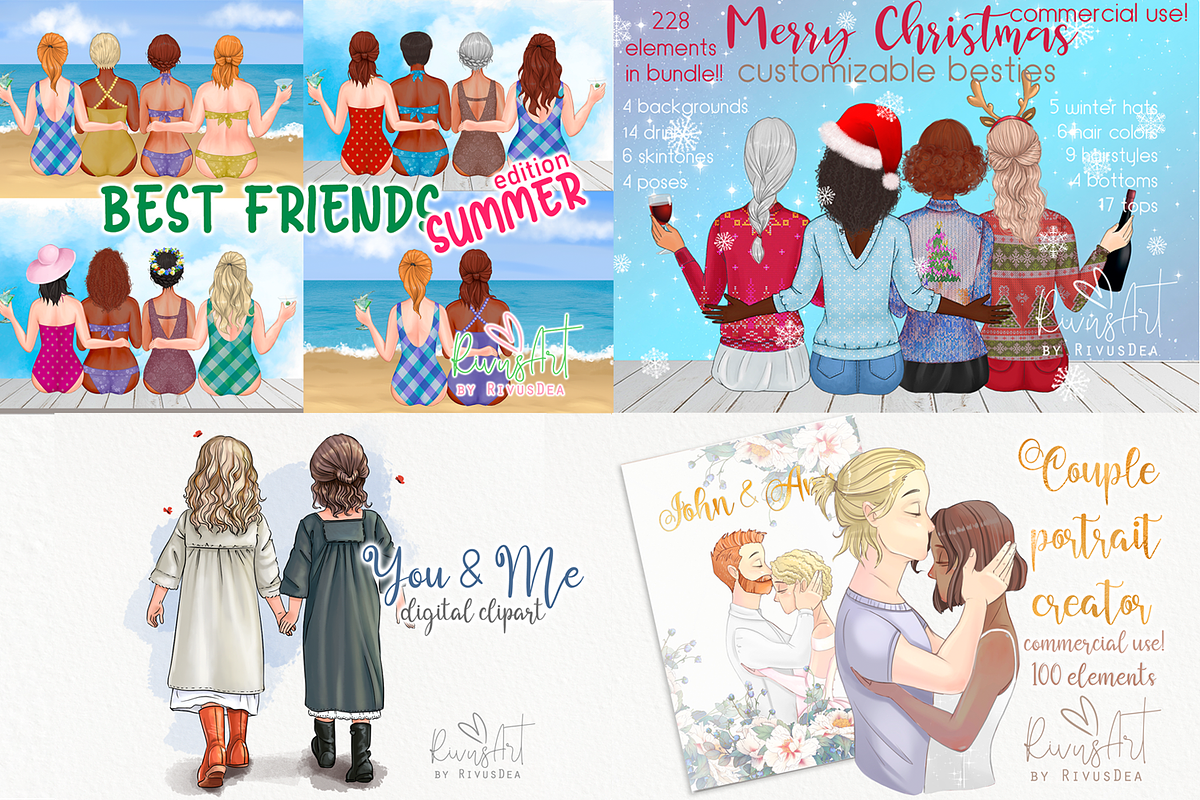 Best friends MEGA BUNDLE. Mother and, a Person Illustration by RivusArt (Photo 5 of 5)