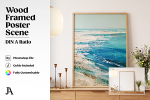 Wood Framed Poster DIN A PSD Mockup