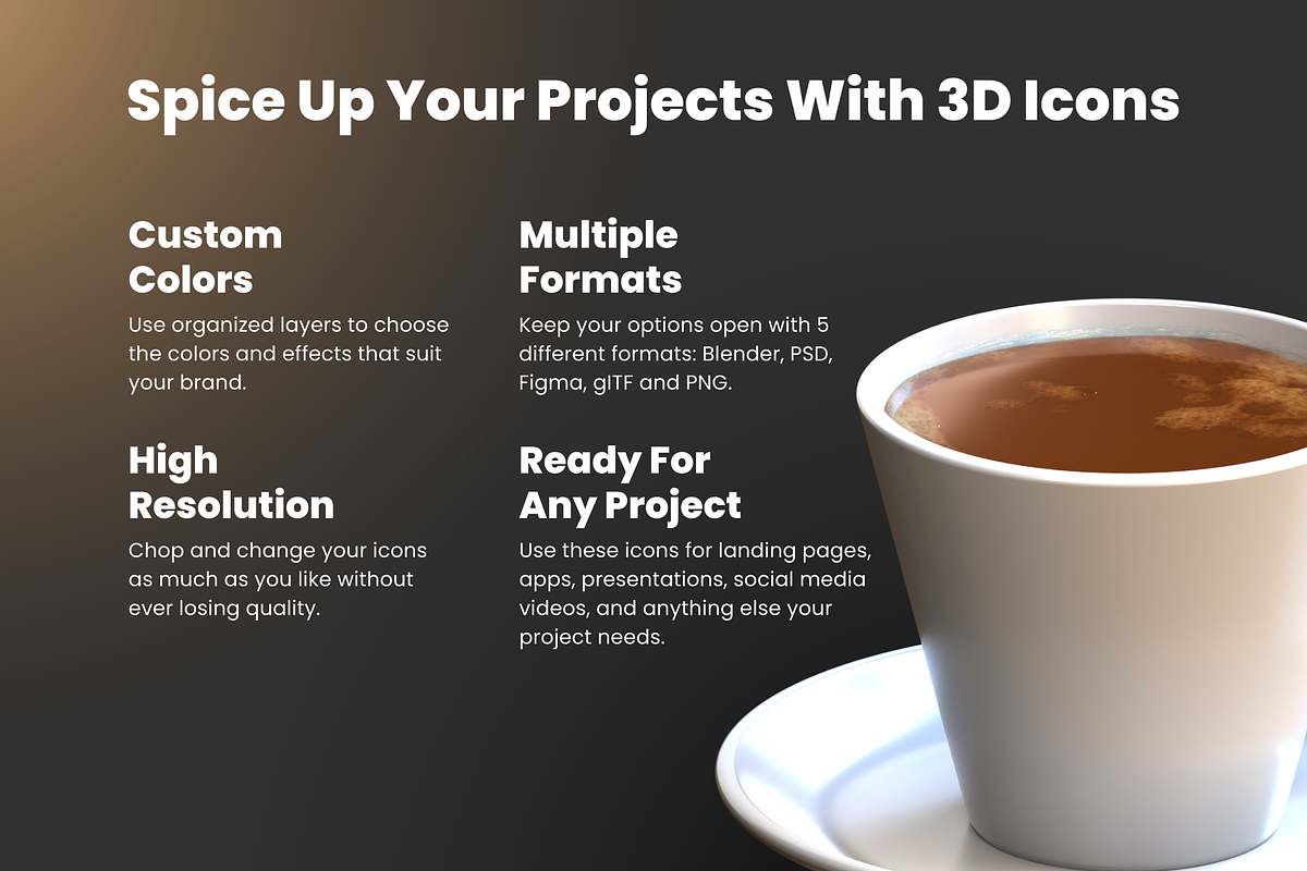 3D Coffee Shop Icons, a Food & Drink 3D Model by Flat Icons (Photo 2 of 8)